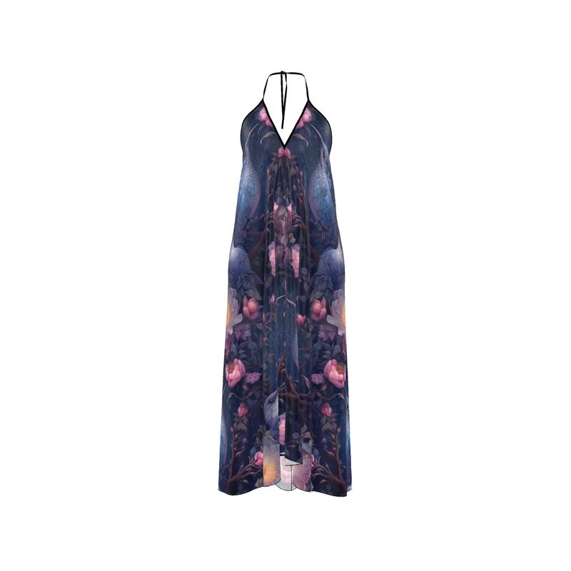 Moonlit Hummingbird Harmony Halterneck Backless Dress