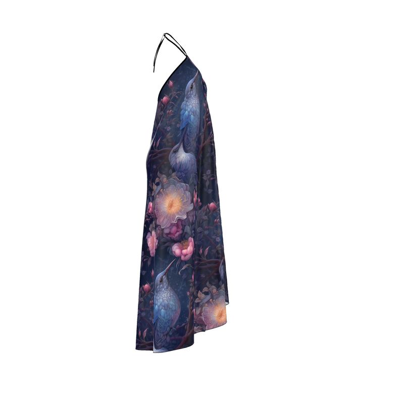 Moonlit Hummingbird Harmony Halterneck Backless Dress