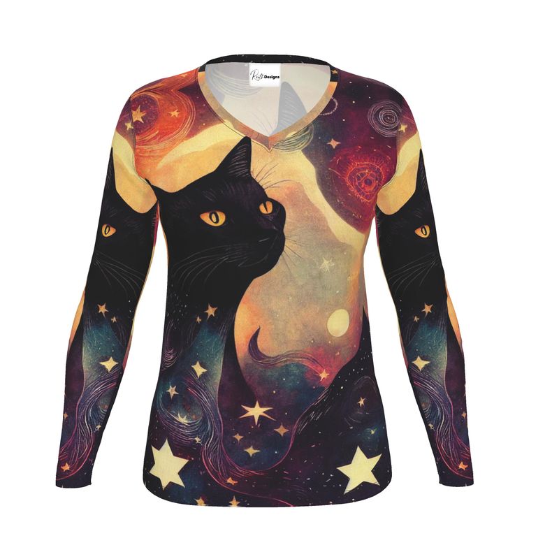 Mystic Feline Dreamscape Womens Long Sleeve T Shirt