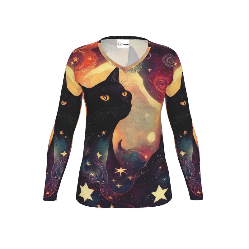 Mystic Feline Dreamscape Womens Long Sleeve T Shirt