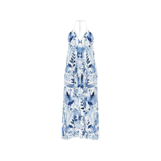 China Blue Foliage Halterneck Dress