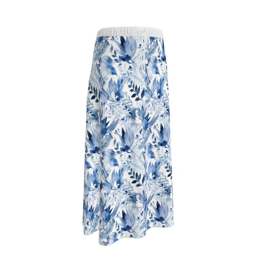 China Blue Foliage Maxi Skirt