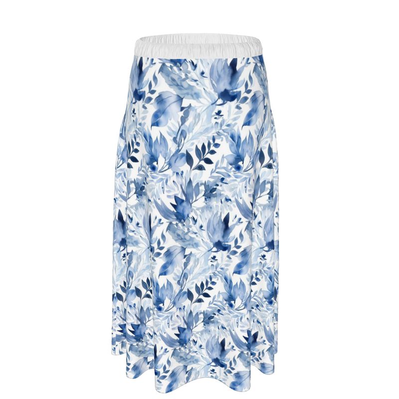 China Blue Foliage Maxi Skirt