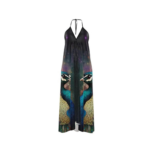 Cosmic Peacock Halterneck Backless Dress