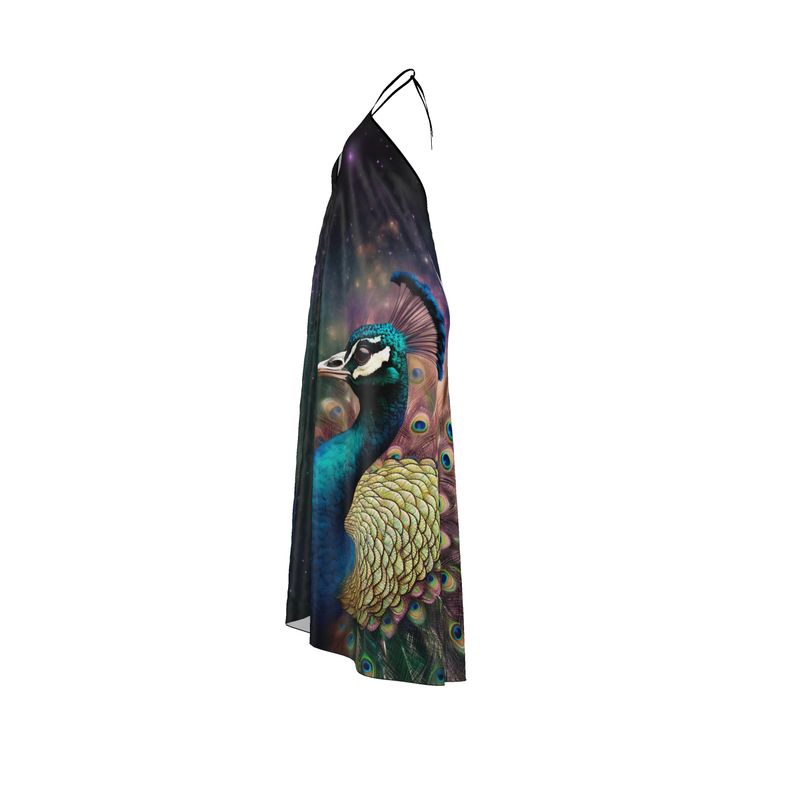 Cosmic Peacock Halterneck Backless Dress