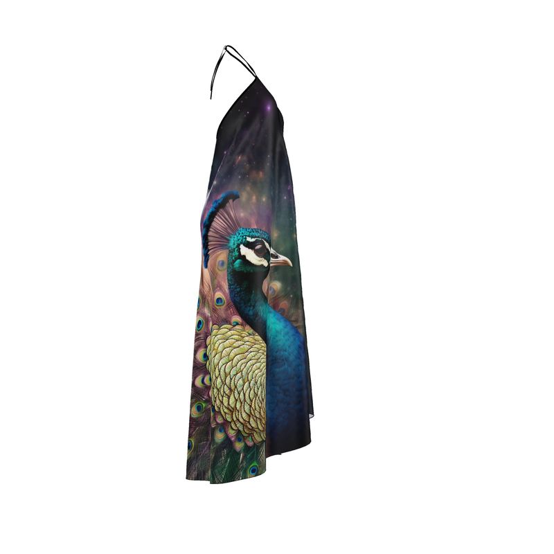 Cosmic Peacock Halterneck Backless Dress