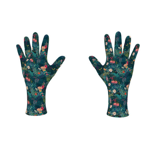 Teal Garden Whimsy Fleece Gloves