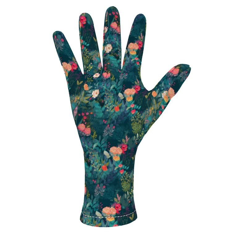 Teal Garden Whimsy Fleece Gloves
