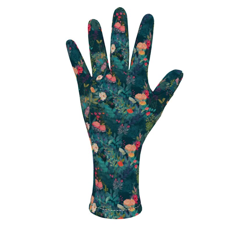 Teal Garden Whimsy Fleece Gloves