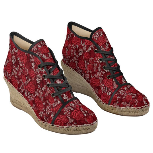 Red Rose Romance Ladies Wedge Espadrilles