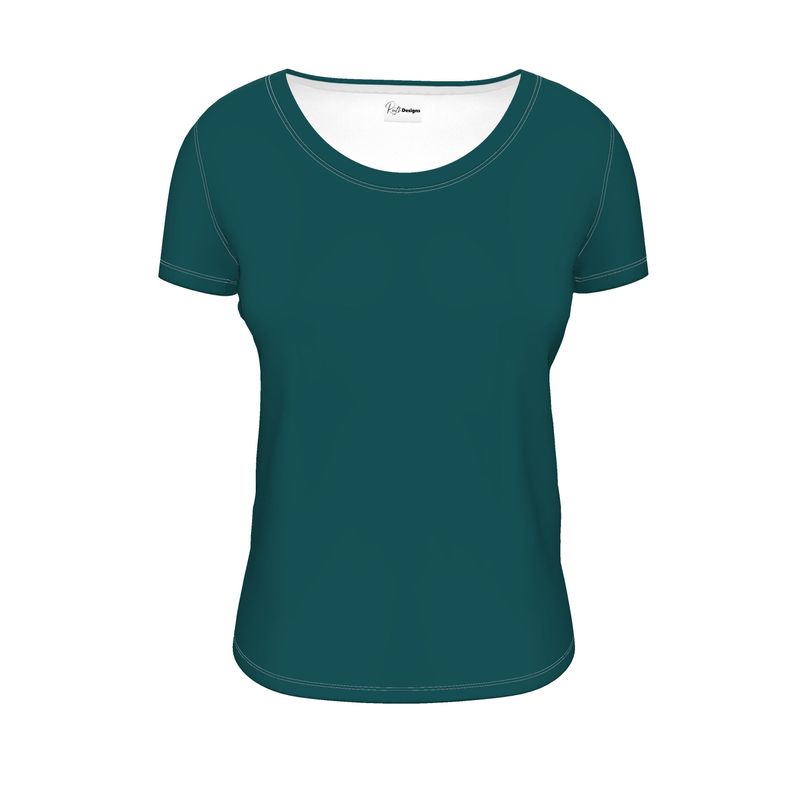 Plain Teal Scoop Neck T-Shirt