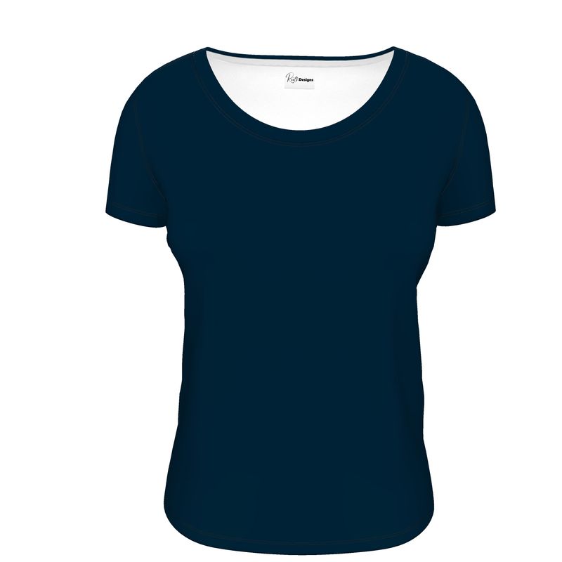 Plain Dark Blue Ladies Scoop Neck T-Shirt
