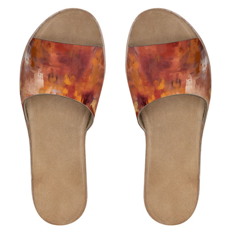 Autumnal Abstract Ladies Leather Sliders