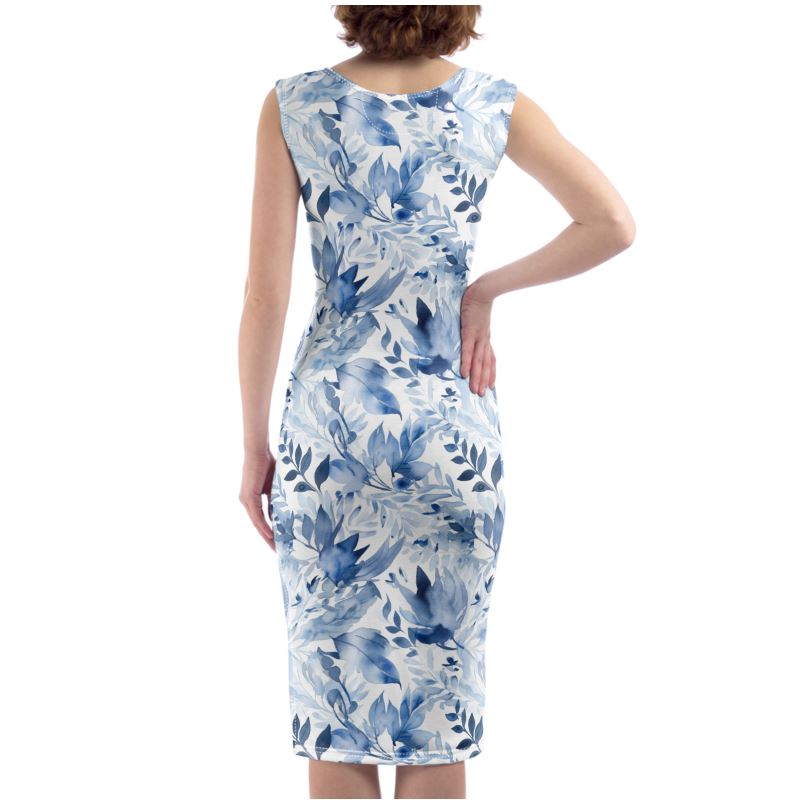 China Blue Foliage Bodycon Dress