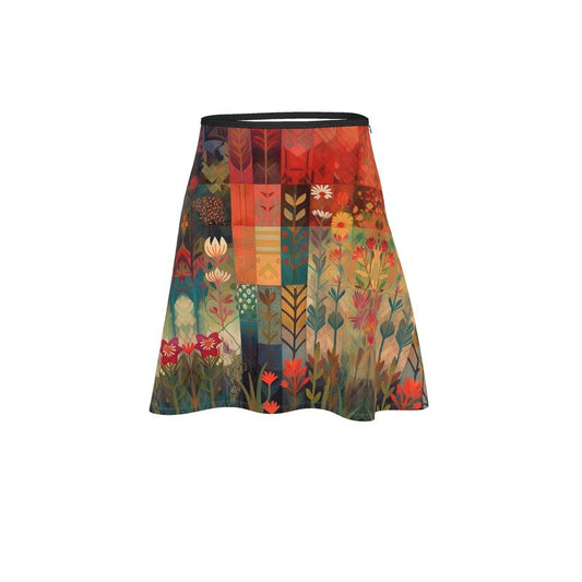 Warm Reds Herbarium Flared Knee Length Skirt