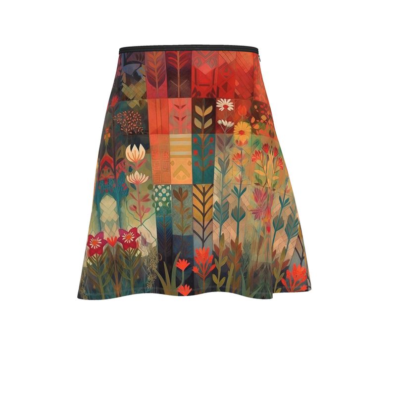 Warm Reds Herbarium Flared Knee Length Skirt