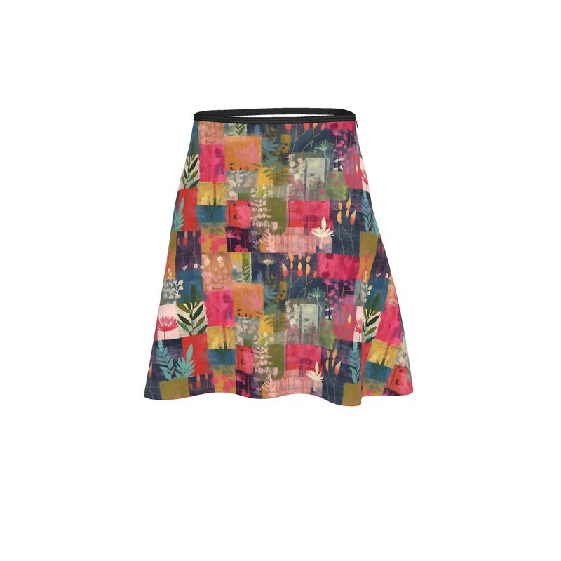 Pink Patchwork Flared Skirt