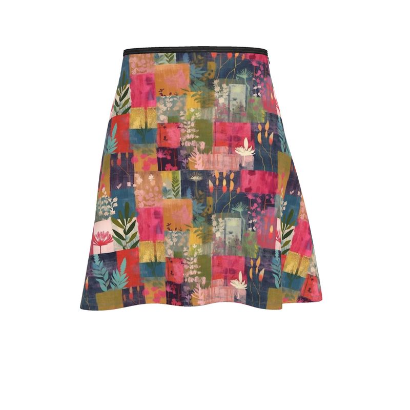 Pink Patchwork Flared Skirt