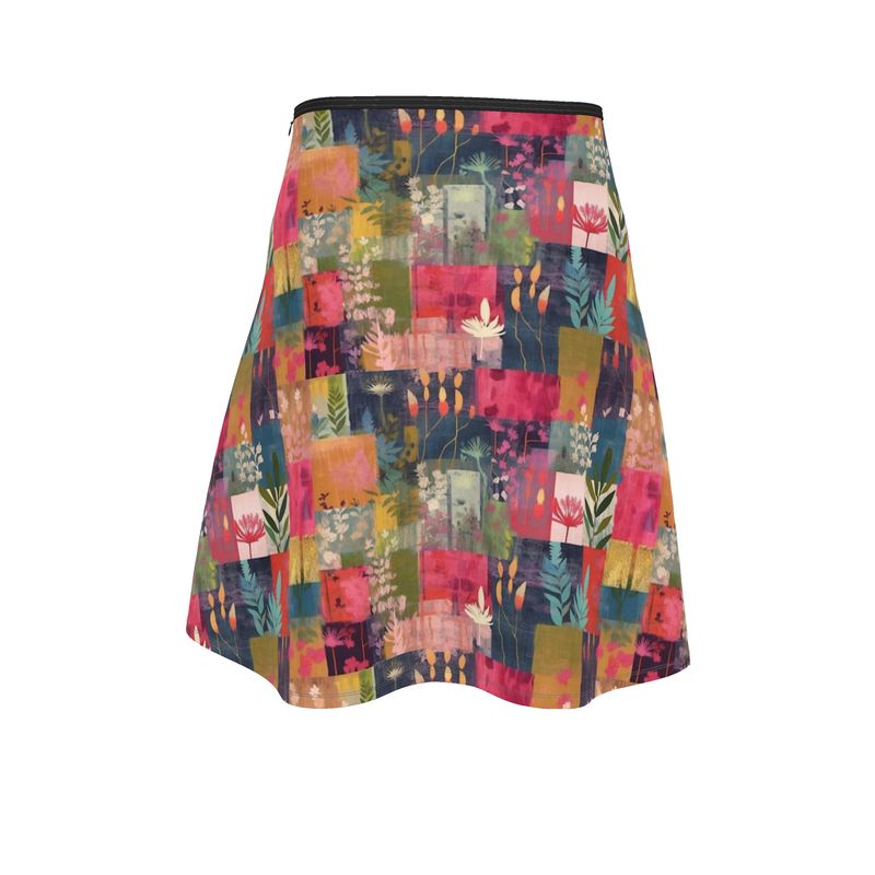 Pink Patchwork Flared Skirt