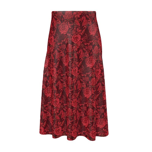 Scarlet Elegance Silk Midi Skirt