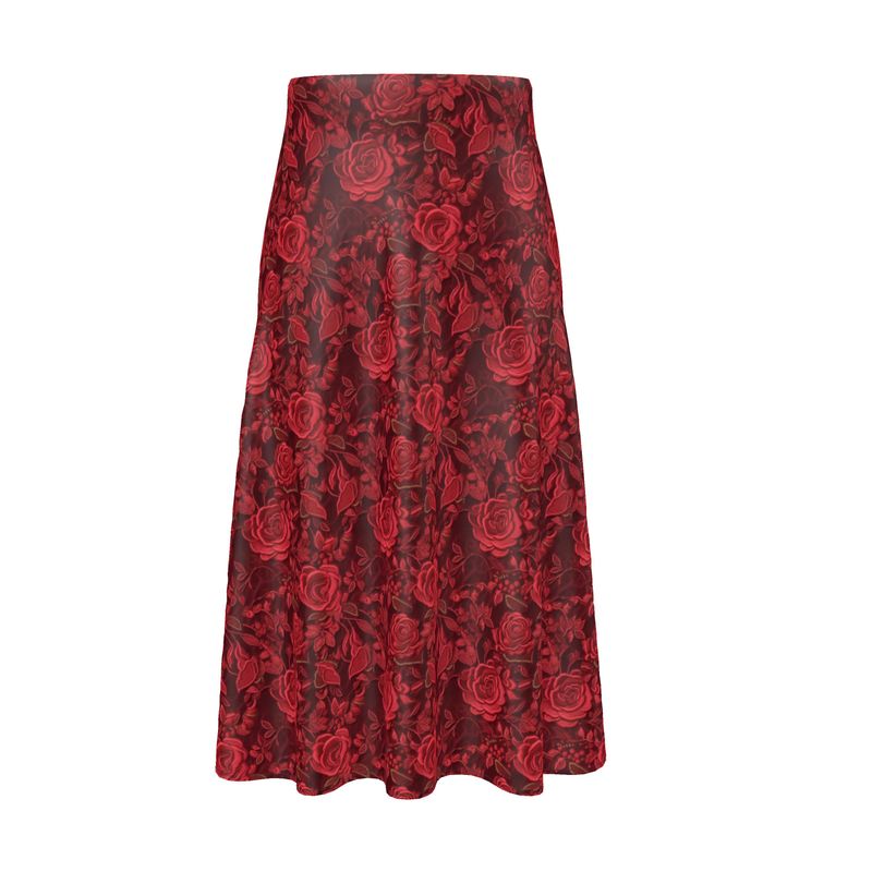 Scarlet Elegance Silk Midi Skirt