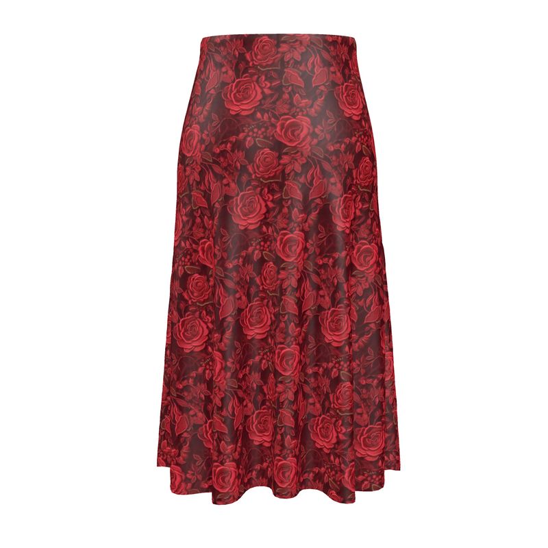 Scarlet Elegance Silk Midi Skirt