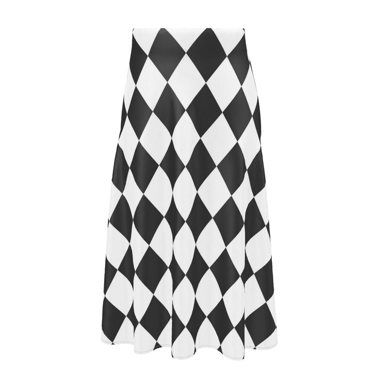 Monochrome Harlequin Silk Midi Skirt