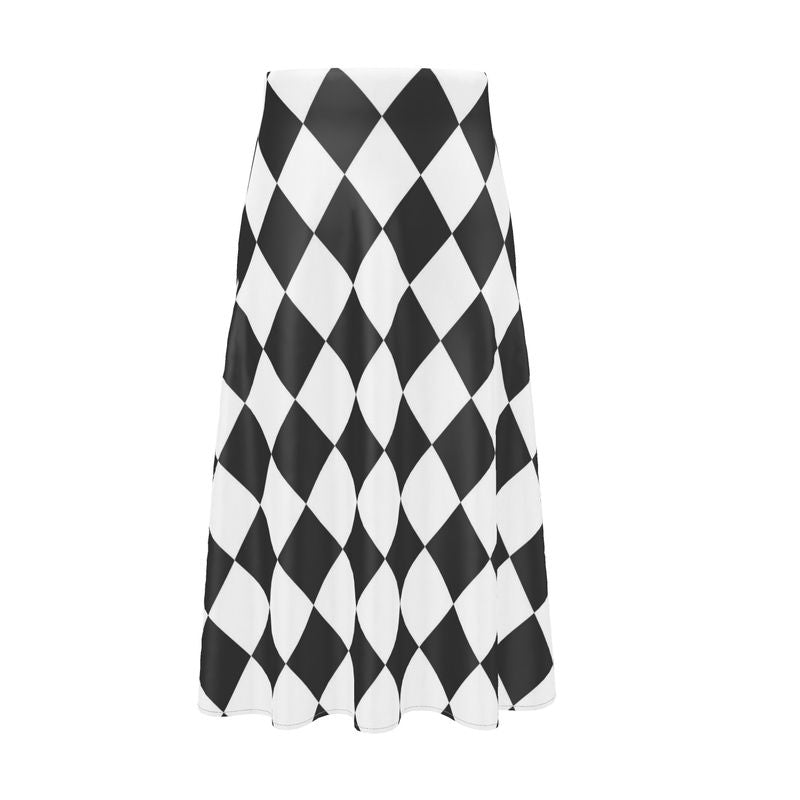 Monochrome Harlequin Silk Midi Skirt