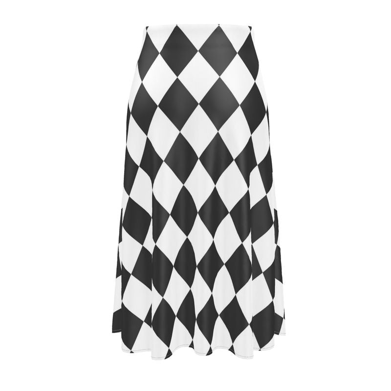 Monochrome Harlequin Silk Midi Skirt