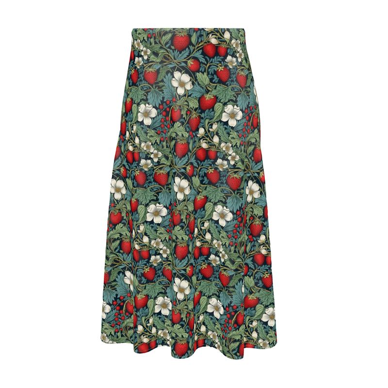 Strawberry Patch Silk Midi Skirt