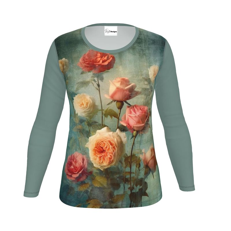 Vintage Rose Reverie Womens Long Sleeve T-Shirt