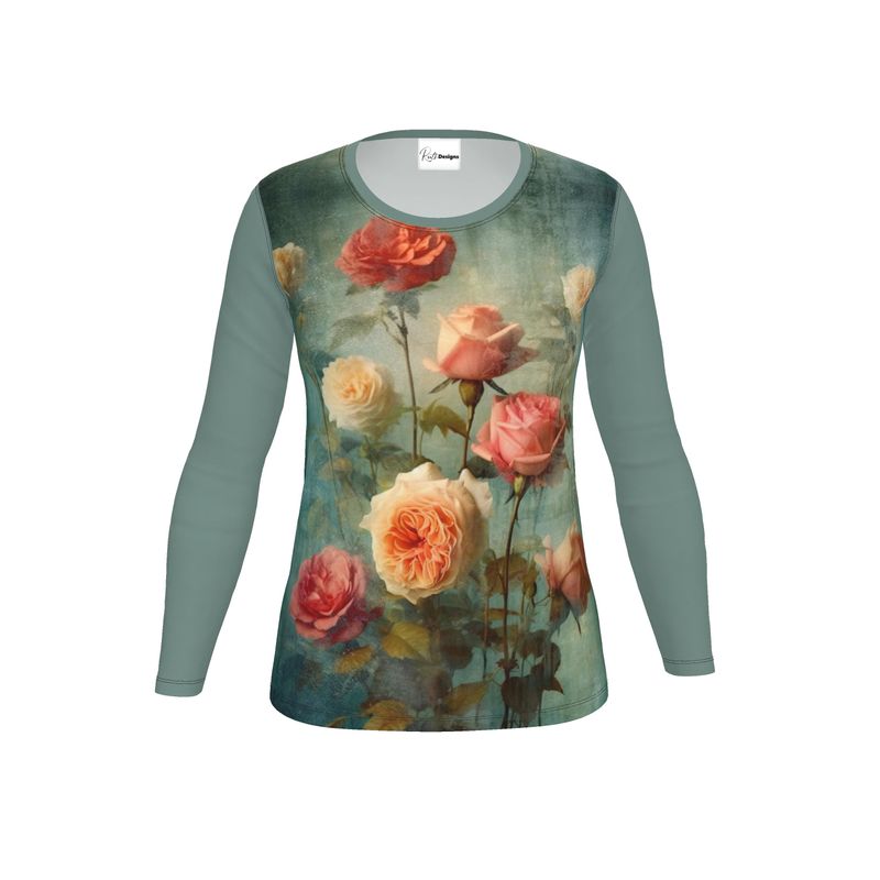 Vintage Rose Reverie Womens Long Sleeve T-Shirt