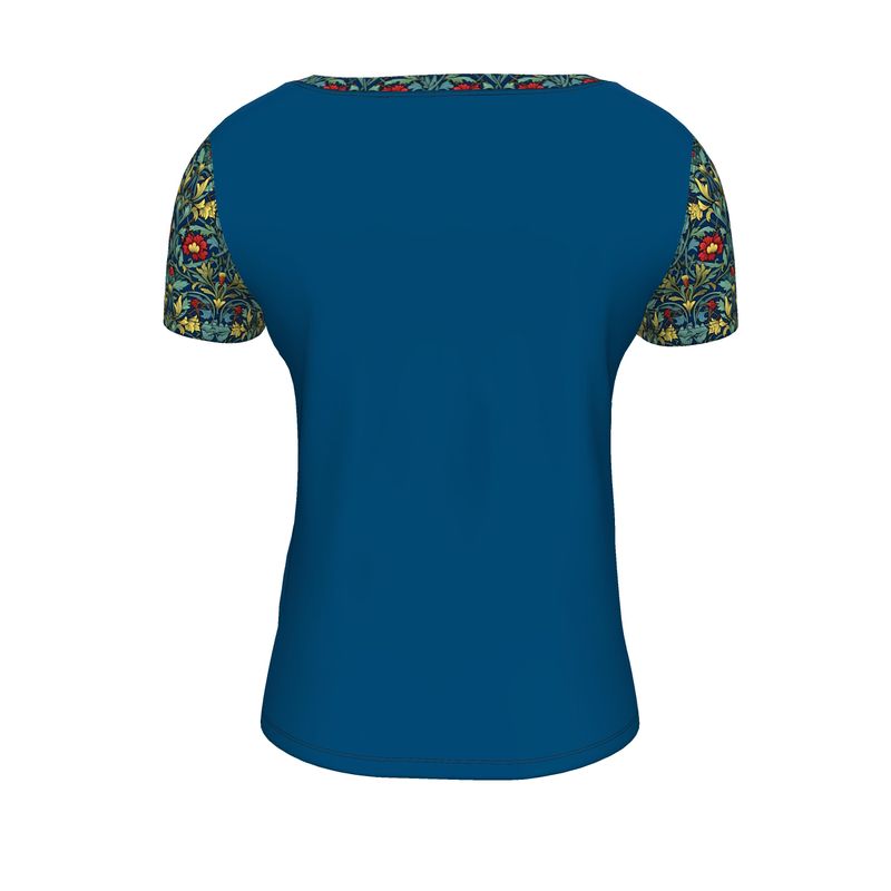 Royal Blue and Tudor Damask Ladies Scoop Neck T-Shirt