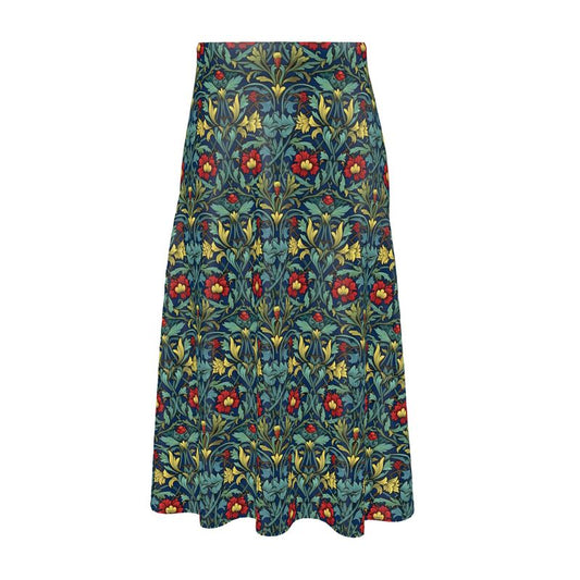 Tudor Damask Silk Midi Skirt