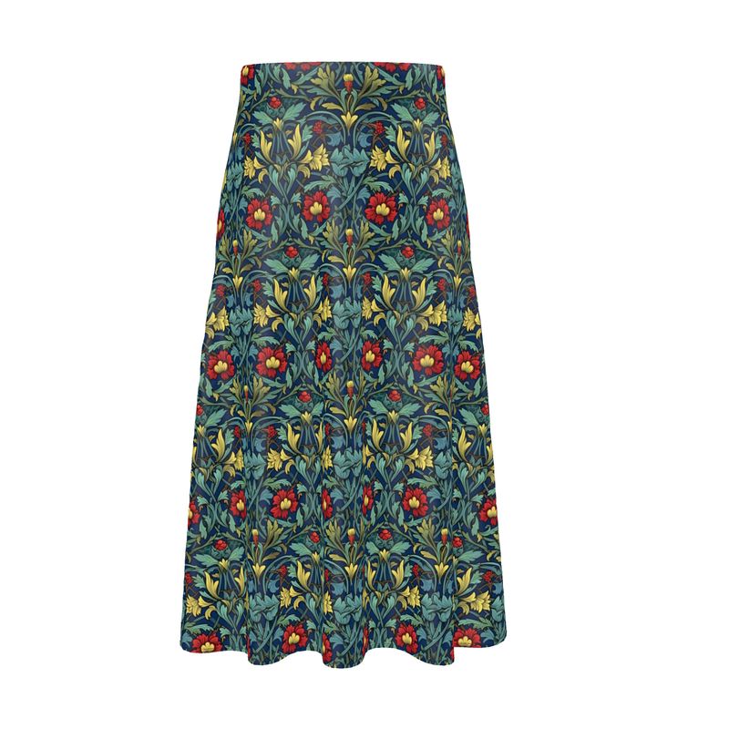 Tudor Damask Silk Midi Skirt