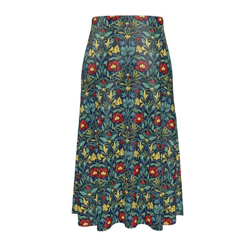 Tudor Damask Silk Midi Skirt