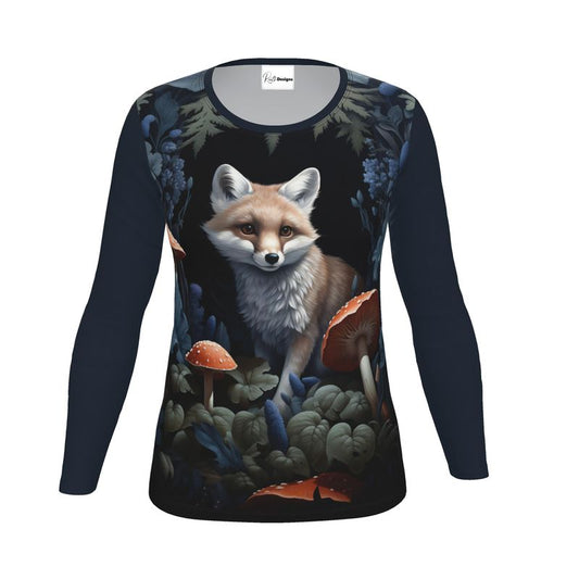 Cute Night Fox Womens Long Sleeve T-Shirt