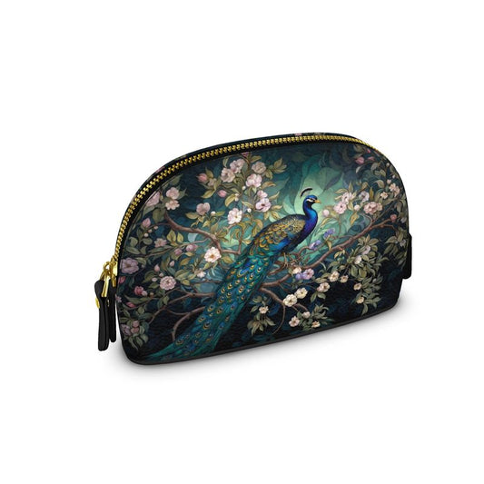Serene Peacock Blossoms Premium Nappa Make Up Bag