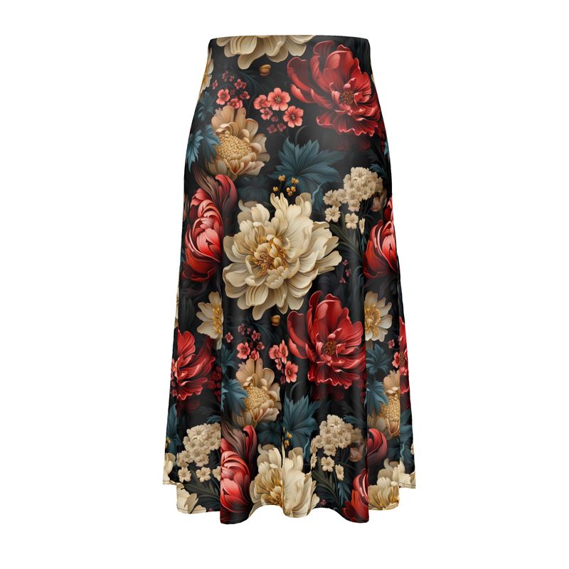 Blooming Chrysanthemums Silk Midi Skirt