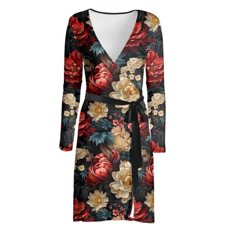 Blooming Chrysanthemums Wrap Dress