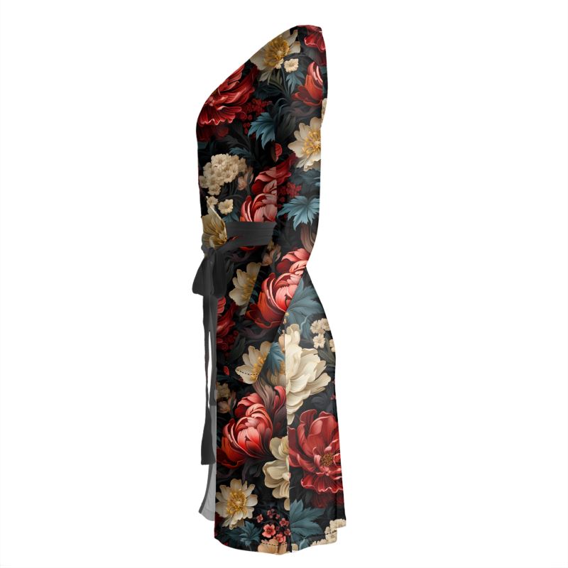 Blooming Chrysanthemums Wrap Dress