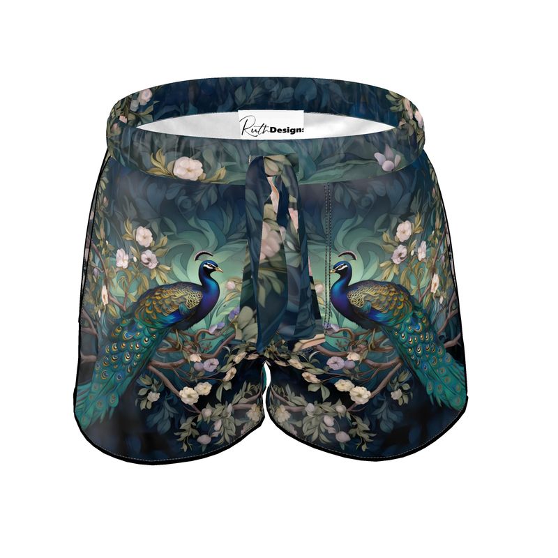 Serene Peacock Blossoms Womens Luxury Pyjama Shorts