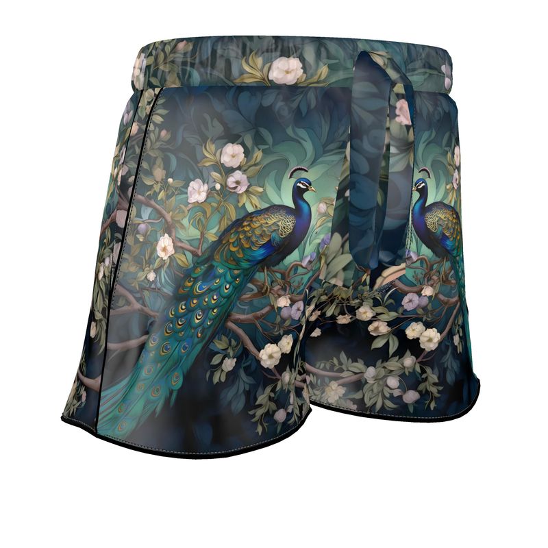 Serene Peacock Blossoms Womens Luxury Pyjama Shorts