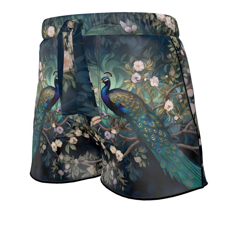 Serene Peacock Blossoms Womens Luxury Pyjama Shorts