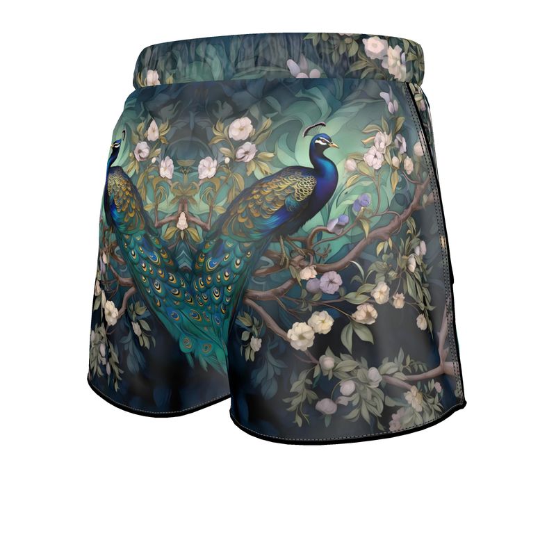 Serene Peacock Blossoms Womens Luxury Pyjama Shorts