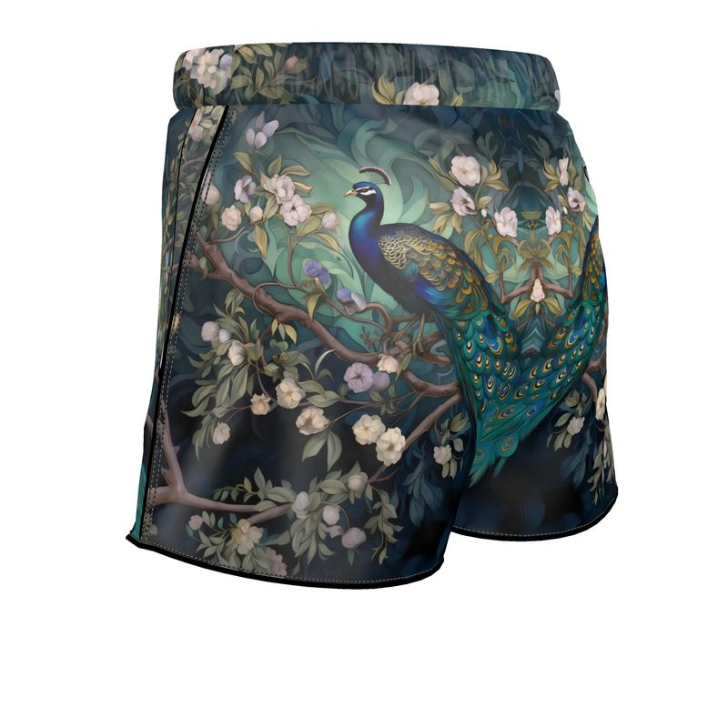 Serene Peacock Blossoms Womens Luxury Pyjama Shorts