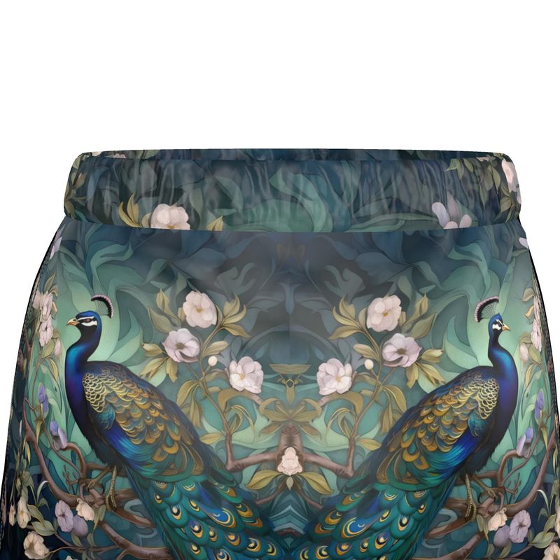 Serene Peacock Blossoms Womens Luxury Pyjama Shorts