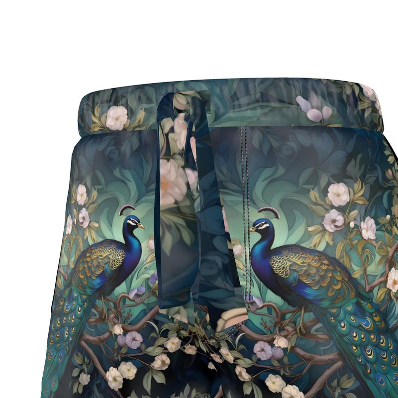 Serene Peacock Blossoms Womens Luxury Pyjama Shorts