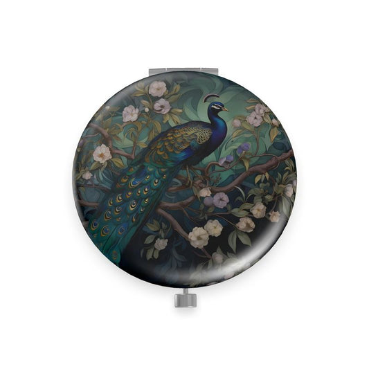 Serene Peacock Blossoms Metal Compact Mirror