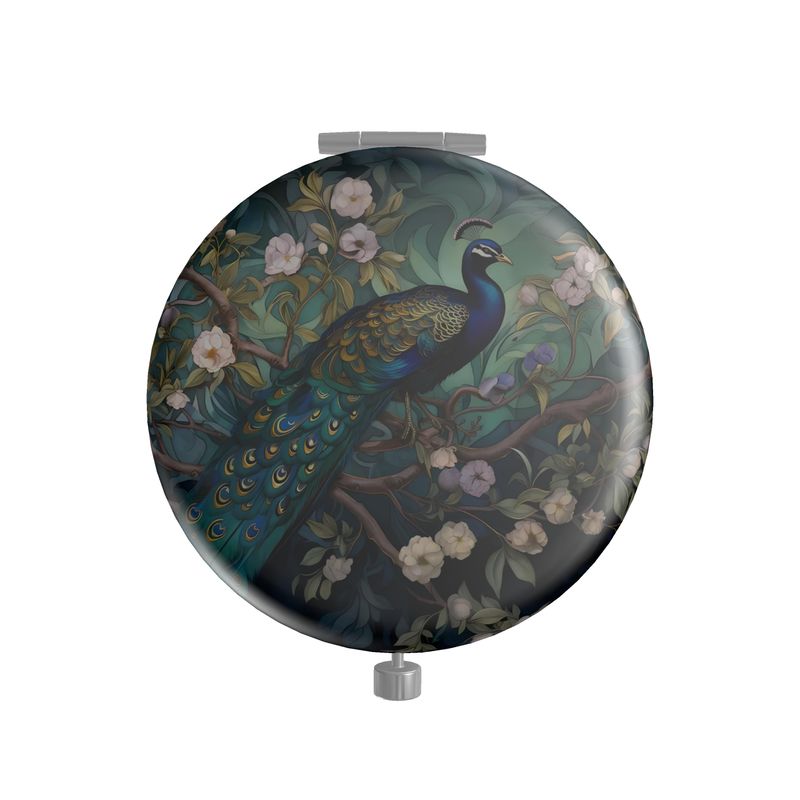 Serene Peacock Blossoms Metal Compact Mirror